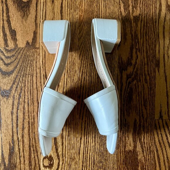 Stuart Weitzman Cayman Block Heel Slides Mule Sandals White Leather 35mm 8.5 - Picture 3 of 6